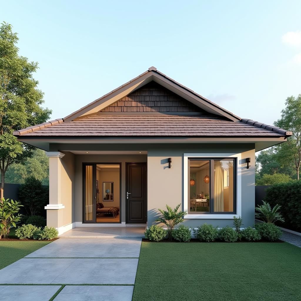 mẫu nhà cấp 4 mái thái đơn giản diện tích 50m2 phù hợp gia đình trẻ