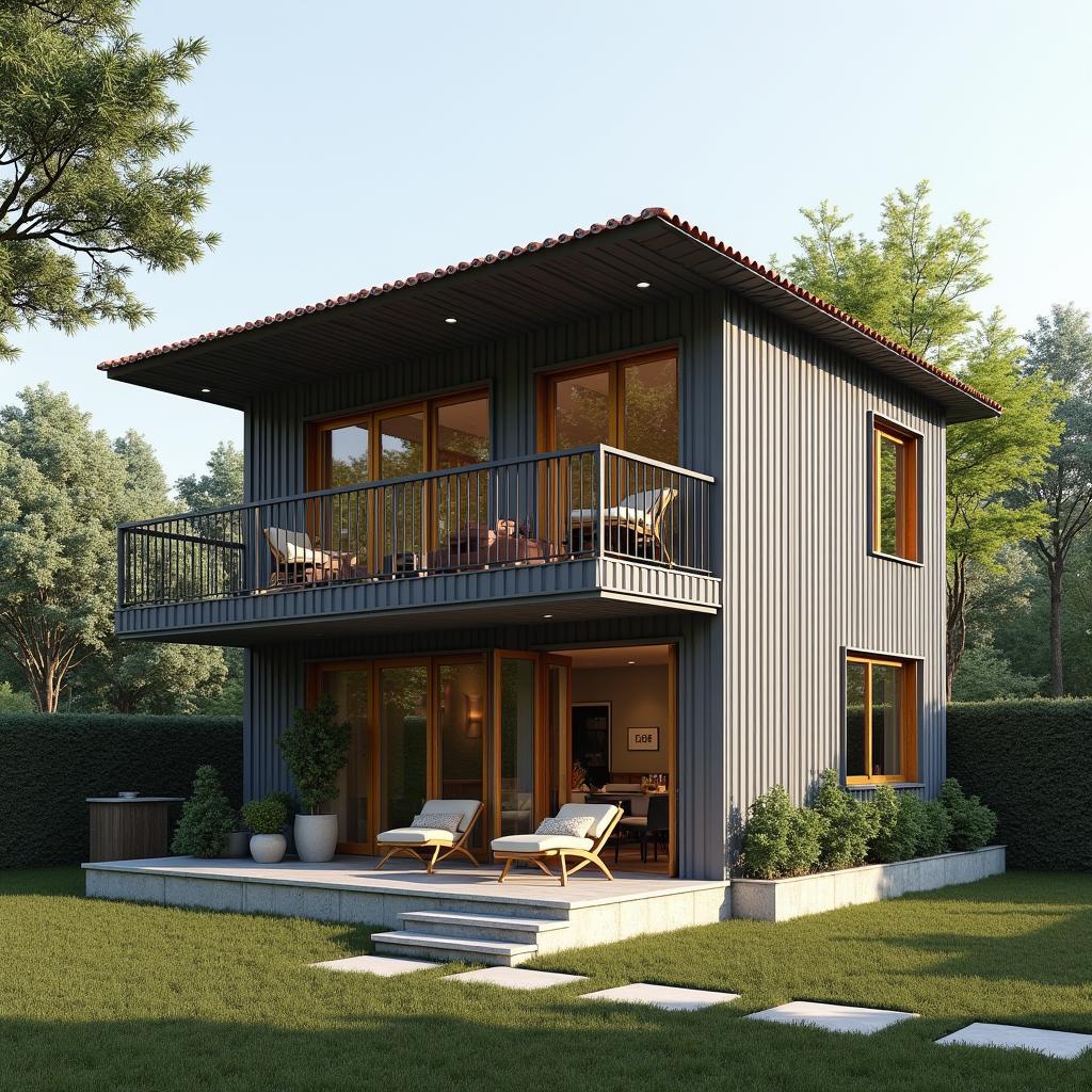 Mẫu nhà cấp 4 mái tôn 5x20 có gác lửng tăng diện tích sử dụng