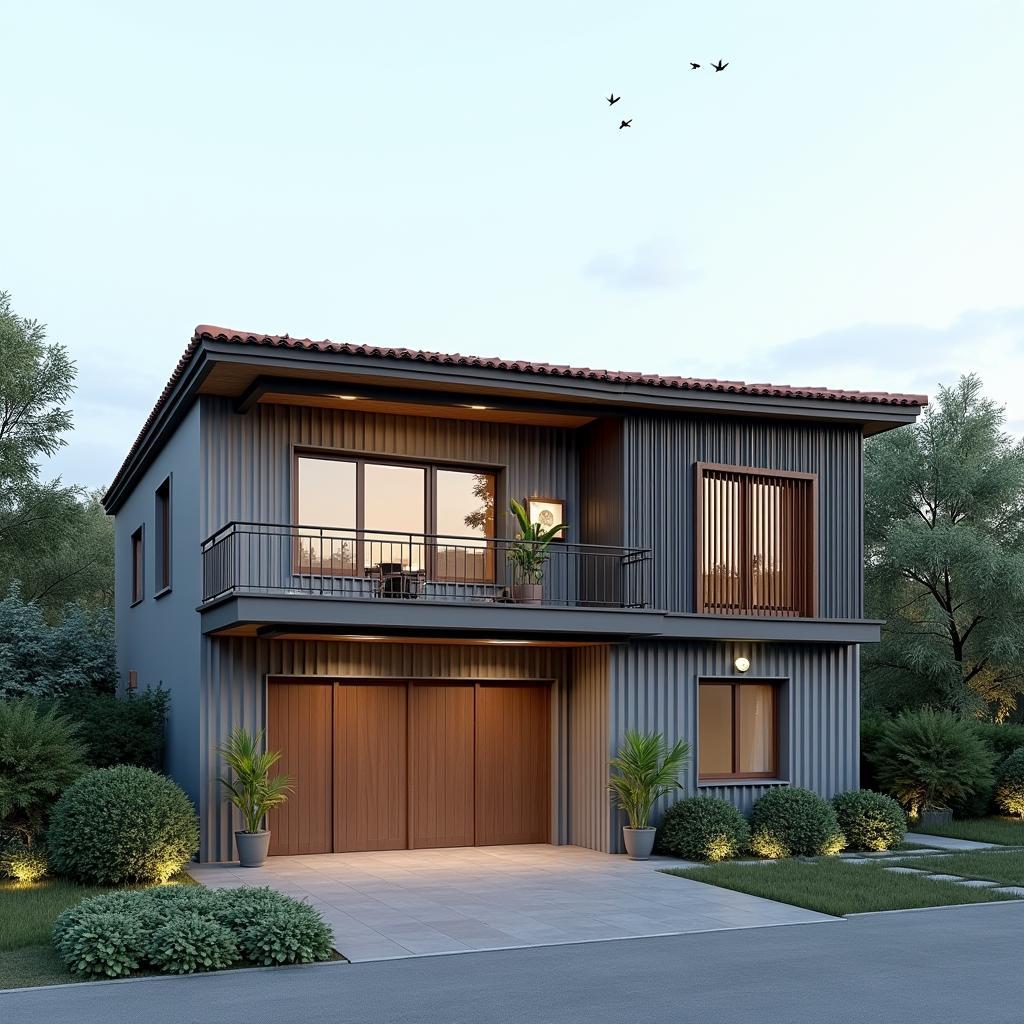 Mẫu nhà cấp 4 mái tôn 5x20 phong cách hiện đại tối giản với mặt tiền ấn tượng