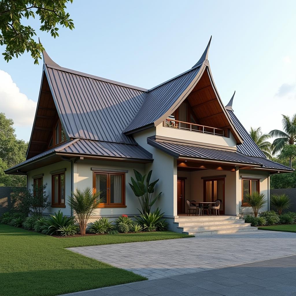 Mẫu nhà cấp 4 mái tôn 5x20 mái thái đẹp và sang trọng