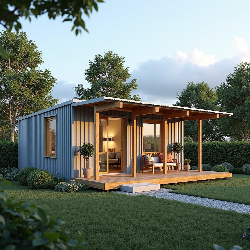 Mẫu nhà cấp 4 mái tôn 5x20 phong cách nông thôn giản dị và ấm cúng