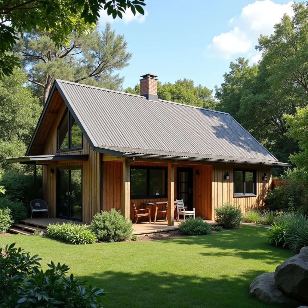 Mẫu nhà cấp 4 mái tôn 5x20 có sân vườn xanh mát và thư giãn