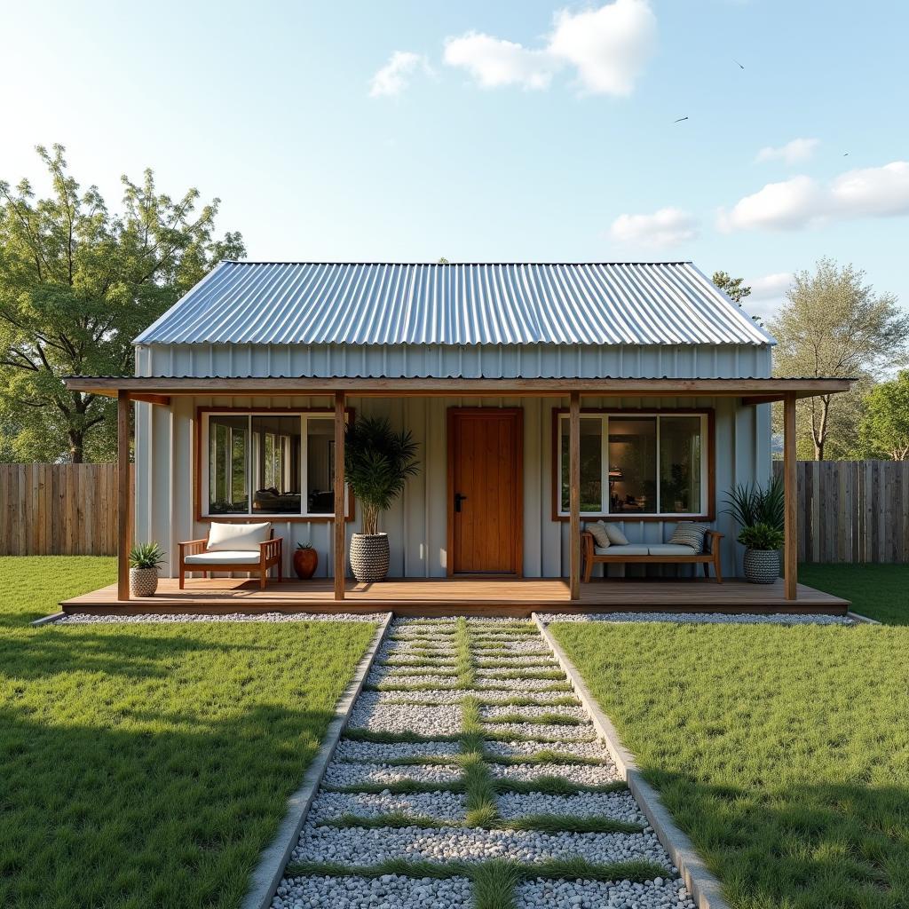 mẫu nhà cấp 4 mái tôn lạnh chi phí thấp phù hợp kinh tế eo hẹp