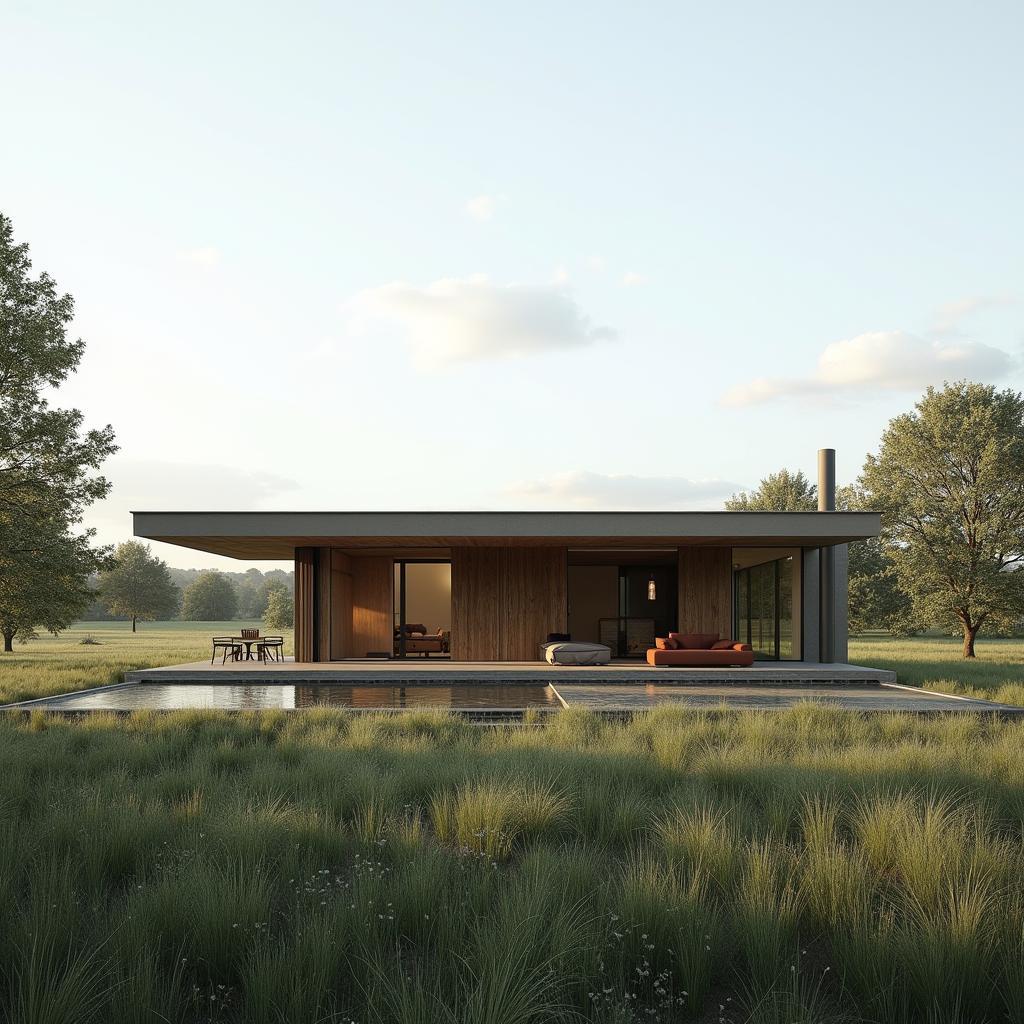 mẫu nhà cấp 4 nông thôn mái bằng thiết kế hiện đại hòa mình vào thiên nhiên