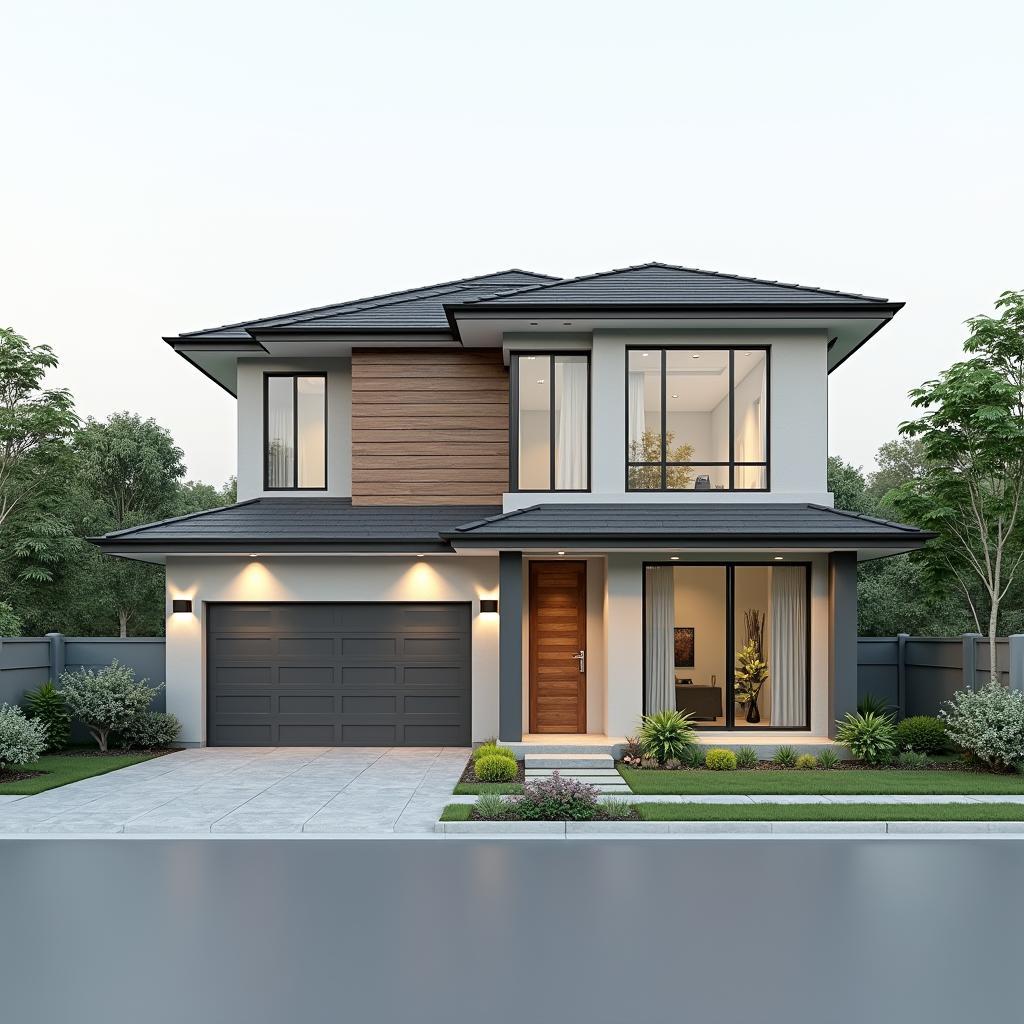 Mẫu nhà chữ L 2 tầng mái Nhật hiện đại và thanh thoát