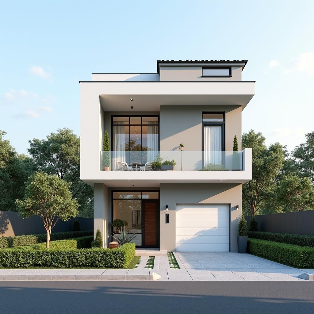 Mẫu nhà chữ L 2 tầng hiện đại với mặt tiền 5m tối ưu không gian