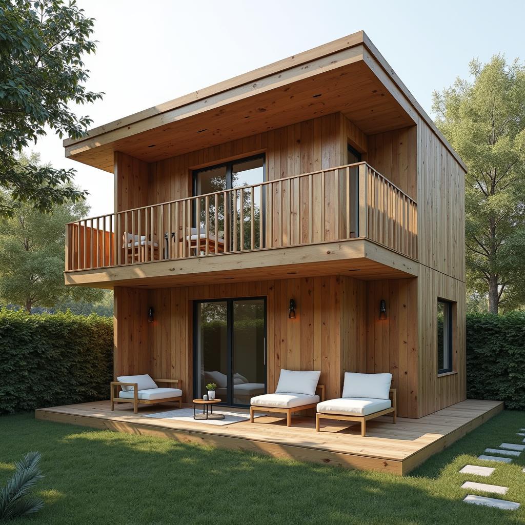 Mau nha go cap 4 co gac lung am cung tiet kiem dien tich