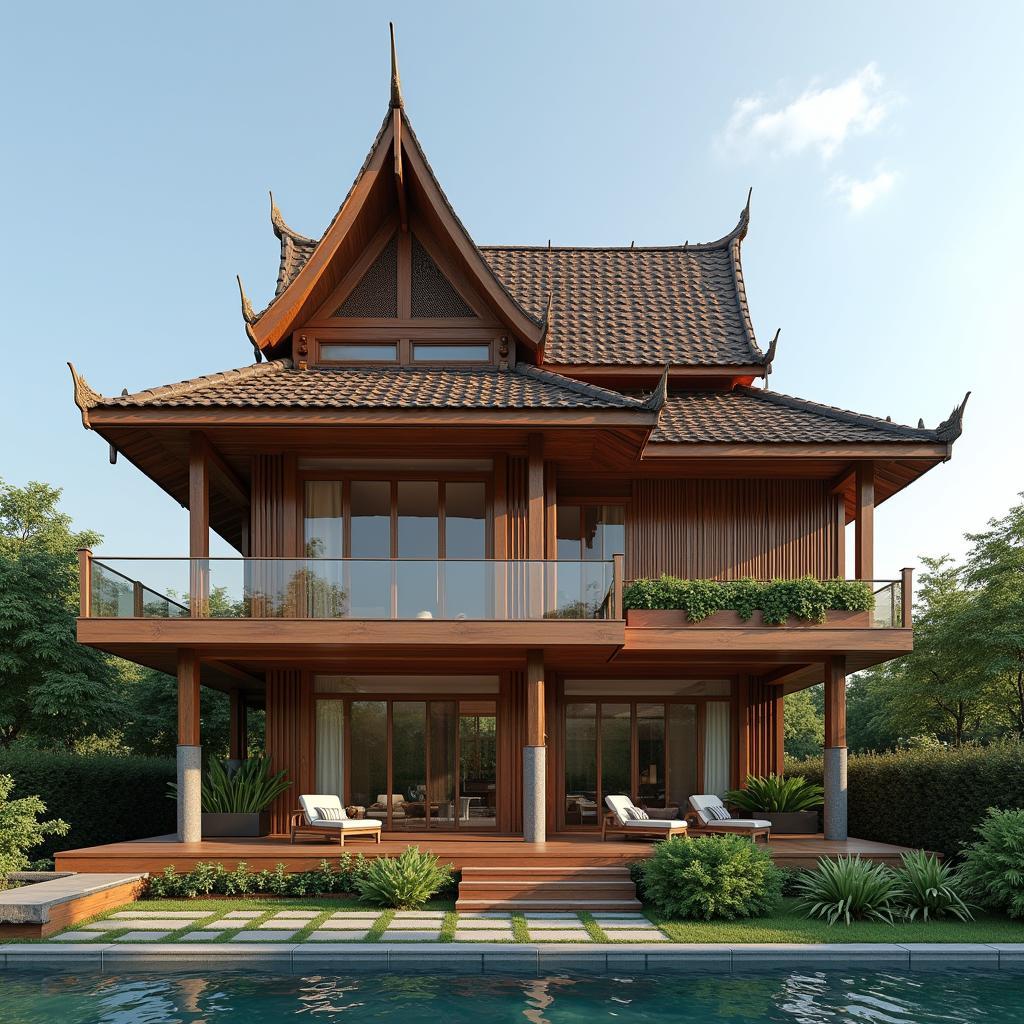 Mau nha go cap 4 mai thai hien dai dep sang trong