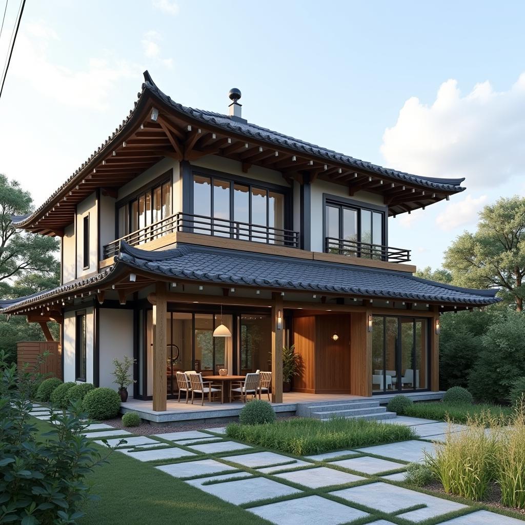 Mau nha lap ghep 2 tang mai nhat dep thanh lich, ket hop giua phong cach truyen thong va hien dai