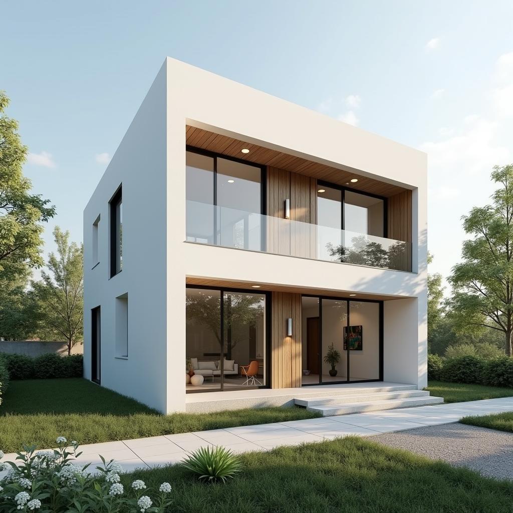 Mau nha lap ghep 2 tang phong cach hien dai toi gian, su dung mau sac trung tinh