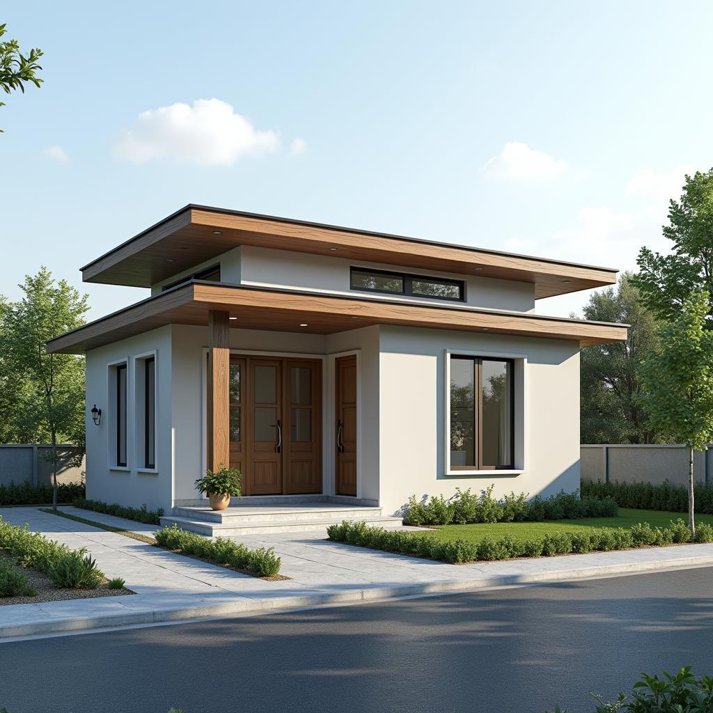 Mẫu nhà 1 tầng mái bằng cá tính, thiết kế đơn giản, hiện đại, tiết kiệm chi phí, phù hợp với gia đình trẻ yêu thích sự năng động và sáng tạo