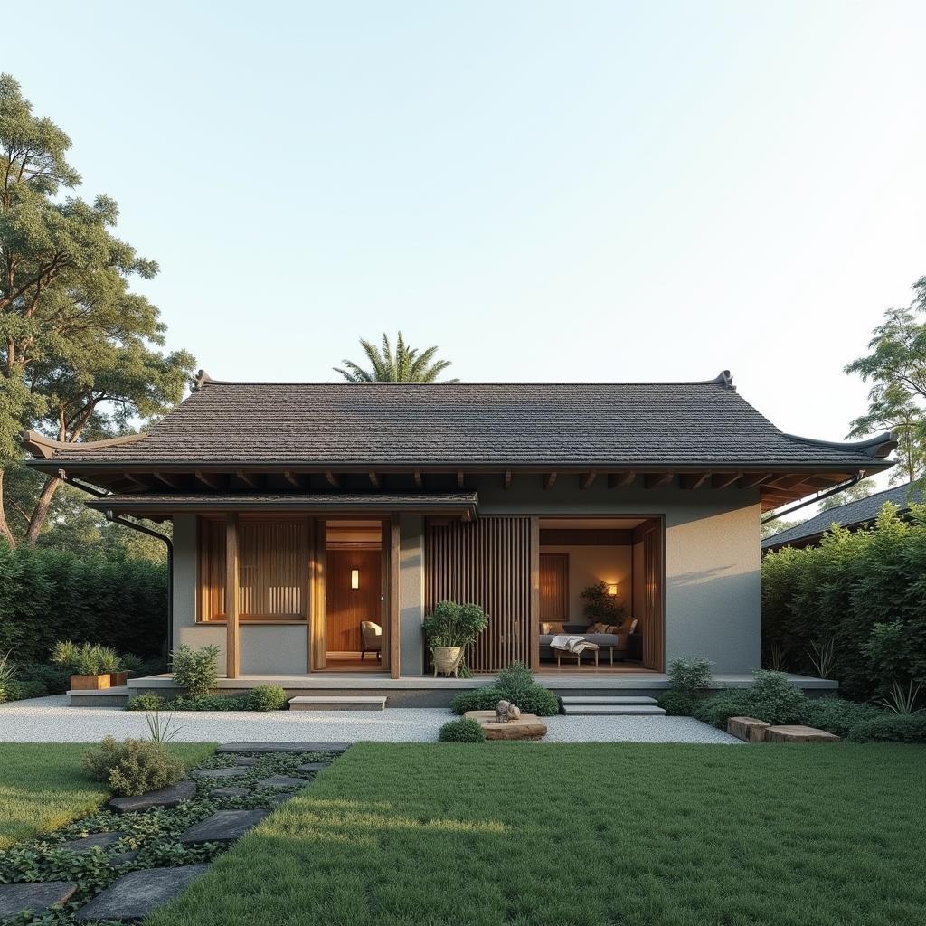 Mẫu nhà 1 tầng mái nhật tinh tế, thiết kế đơn giản, gần gũi với thiên nhiên, phù hợp với gia đình yêu thích sự thanh bình và thư thái