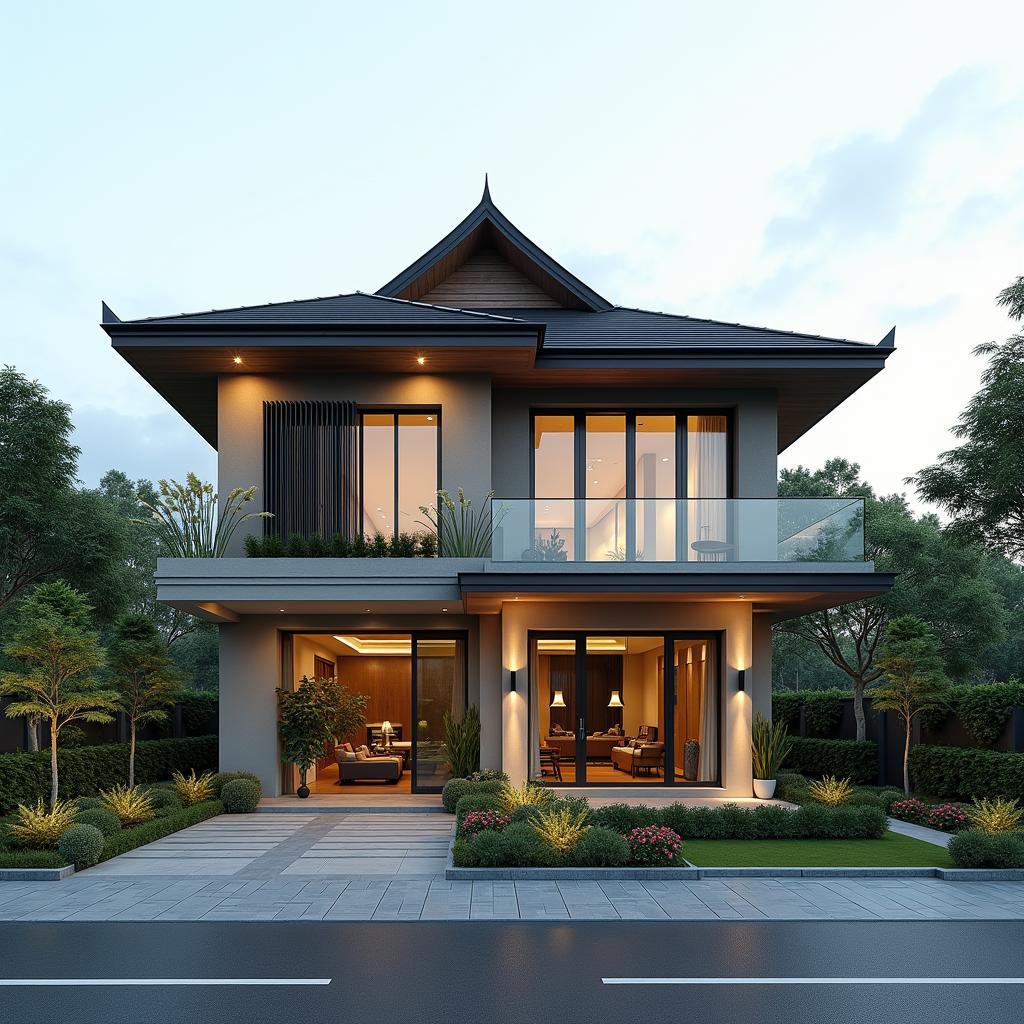 Mẫu nhà 1 tầng mái thái hiện đại, thiết kế thanh lịch, sang trọng, phù hợp với nhiều phong cách kiến trúc và điều kiện khí hậu Việt Nam