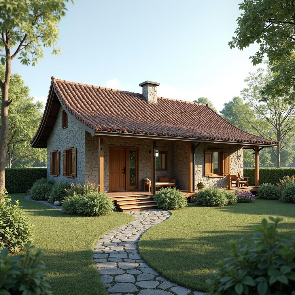 Mẫu nhà 1 tầng nông thôn yên bình, thiết kế truyền thống, gần gũi với thiên nhiên, phù hợp với không gian sống thanh bình và tĩnh lặng