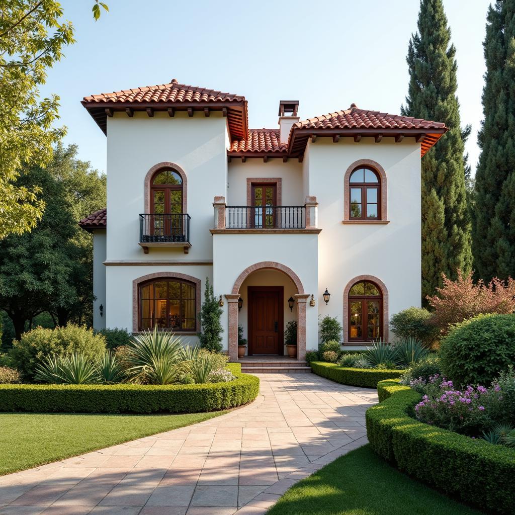 Mẫu nhà ngang 7m phong cách Địa Trung Hải, mái ngói đỏ, tường trắng, mang đến vẻ đẹp lãng mạn