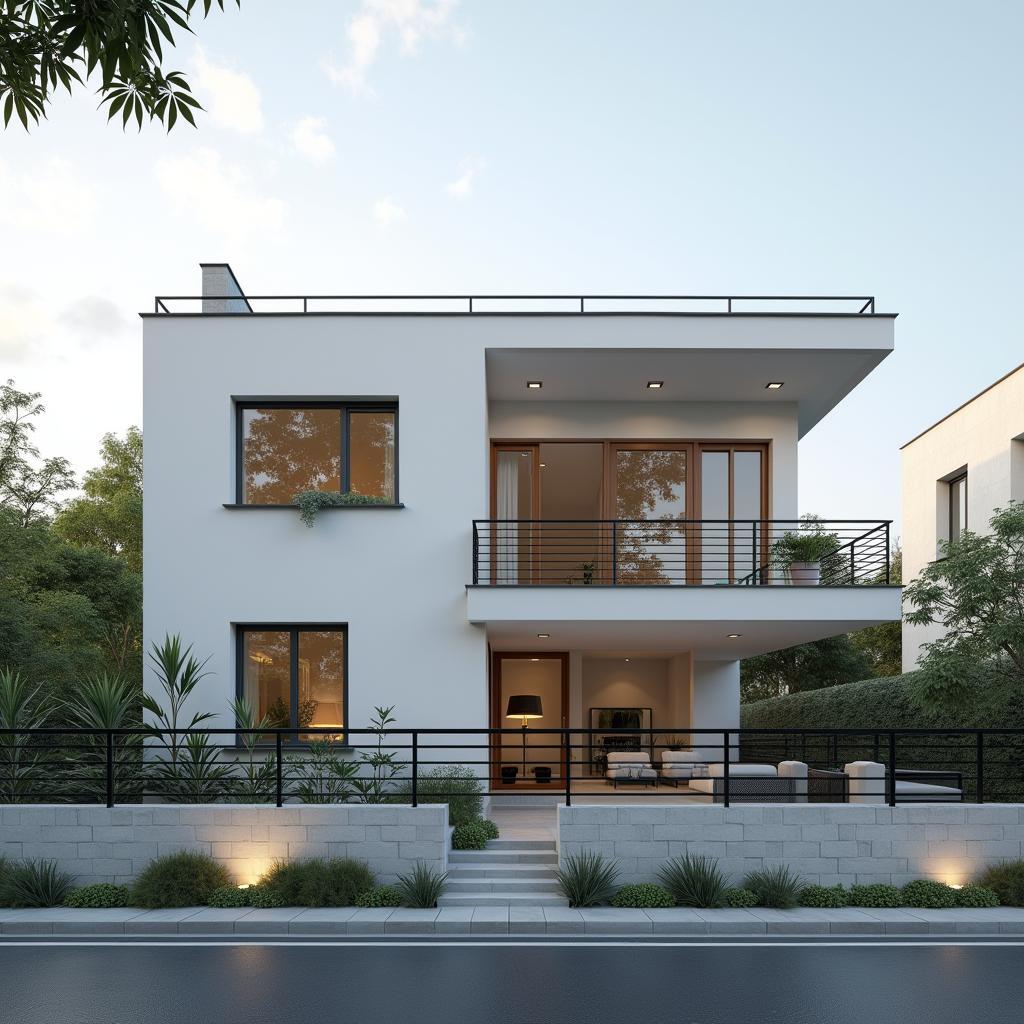 Mẫu nhà ngang 7m mái bằng hiện đại, thiết kế vuông vức, mạnh mẽ, phù hợp với đô thị