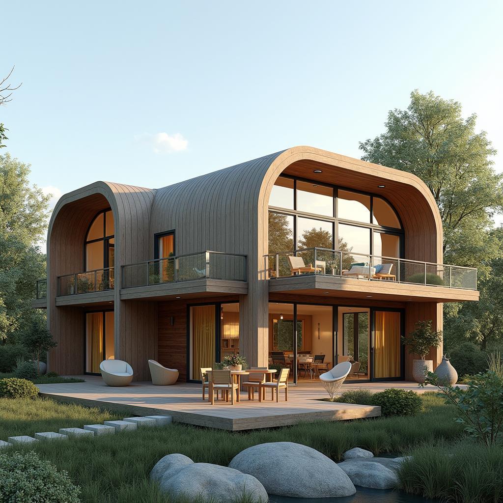 Mẫu nhà ống 2 tầng có ban công rộng rãi, tận dụng tối đa không gian ngoài trời, thiết kế mở, gần gũi thiên nhiên