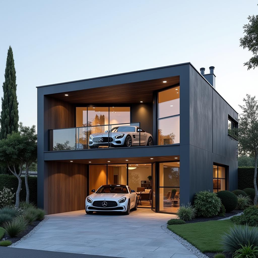 Mẫu nhà ống 2 tầng có gara ô tô, tiện lợi cho việc đỗ xe, bảo vệ xe, thiết kế sang trọng, hiện đại