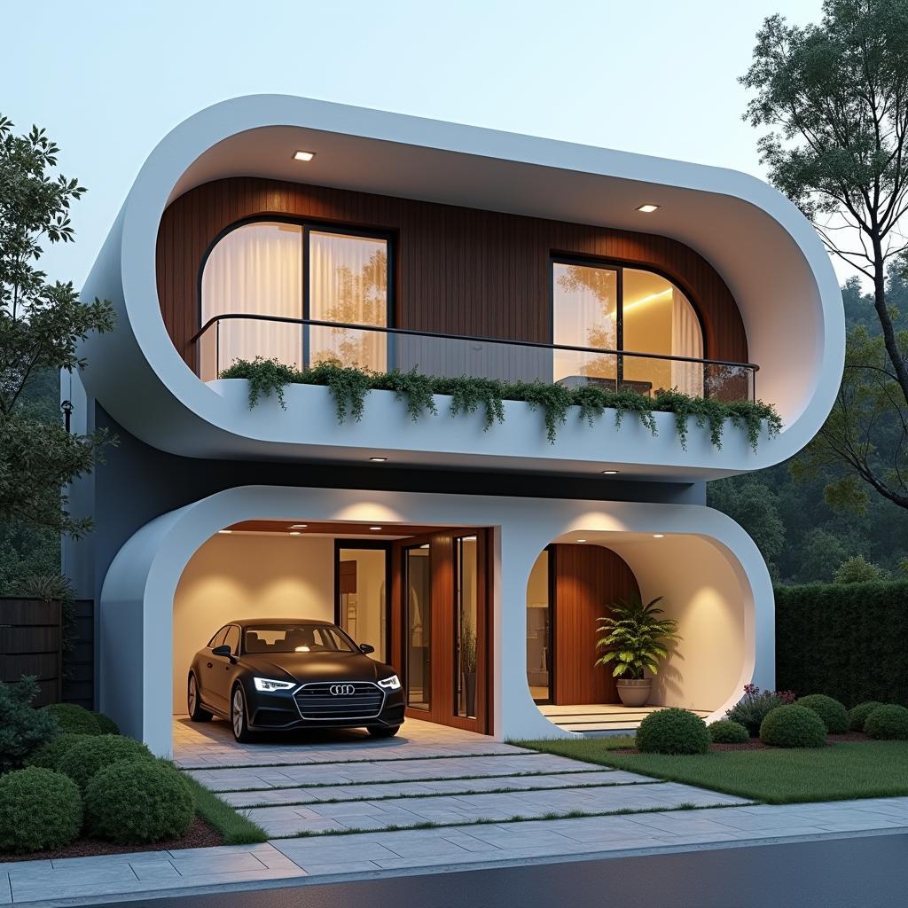 Mẫu nhà ống 2 tầng có gara ô tô tiện lợi, đảm bảo an toàn cho xe, thiết kế hiện đại, sang trọng