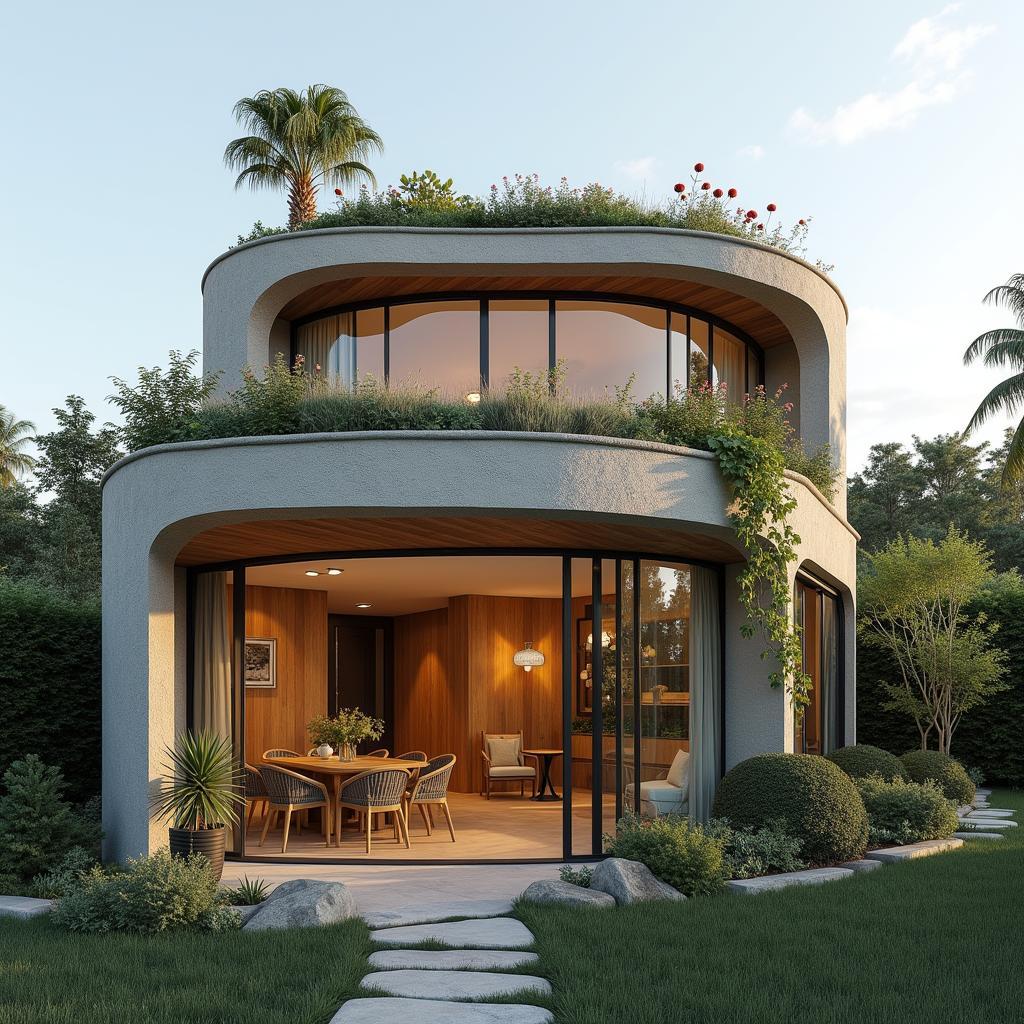 Mẫu nhà ống 2 tầng có sân thượng, không gian thư giãn trên cao, tầm nhìn đẹp, có thể trồng cây, tổ chức tiệc