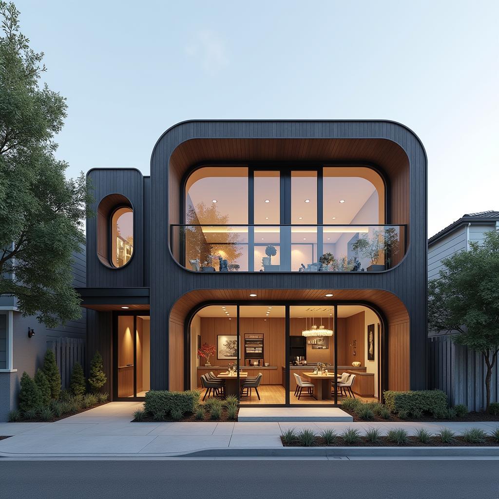 Mẫu nhà ống 2 tầng kết hợp kinh doanh, mặt tiền rộng, thiết kế linh hoạt, phù hợp với nhiều loại hình kinh doanh