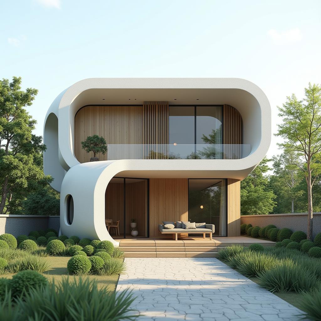 Mẫu nhà ống 2 tầng mái Nhật thanh lịch, gam màu trung tính, không gian xanh mát, phù hợp với gia đình trẻ