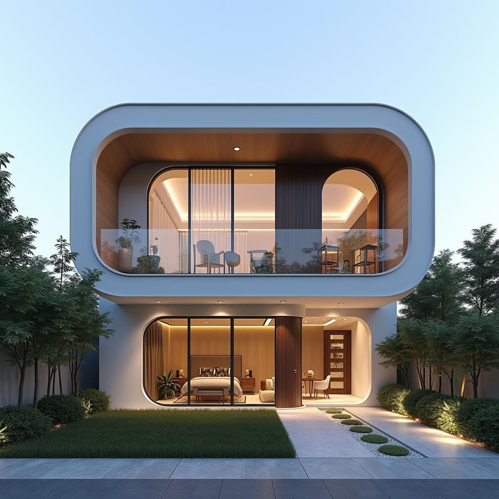 Mẫu nhà ống 2 tầng mặt tiền 5m hiện đại, tối ưu không gian, sử dụng màu sắc sáng, tạo cảm giác rộng rãi