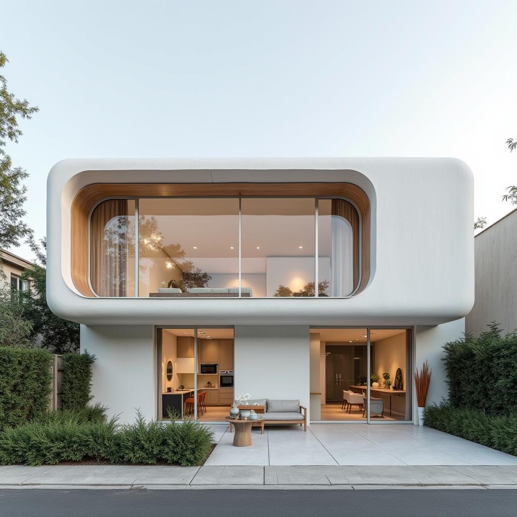 Mẫu nhà ống 2 tầng phong cách tối giản, tập trung vào công năng, hạn chế chi tiết trang trí, tạo cảm giác thông thoáng