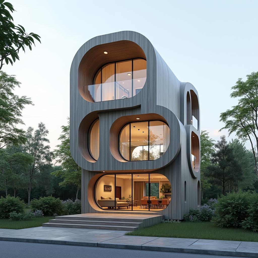 Mẫu nhà ống 3 tầng mặt tiền 6m với thiết kế đơn giản, tập trung vào chiều cao và ánh sáng tự nhiên