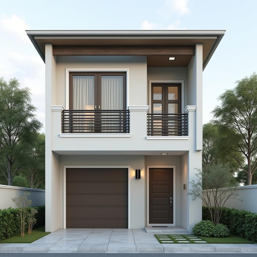 Mẫu nhà phố 3 tầng mái bằng thiết kế đơn giản, tiết kiệm chi phí xây dựng, phù hợp với những gia đình có ngân sách hạn chế nhưng vẫn muốn sở hữu không gian sống hiện đại và tiện nghi.