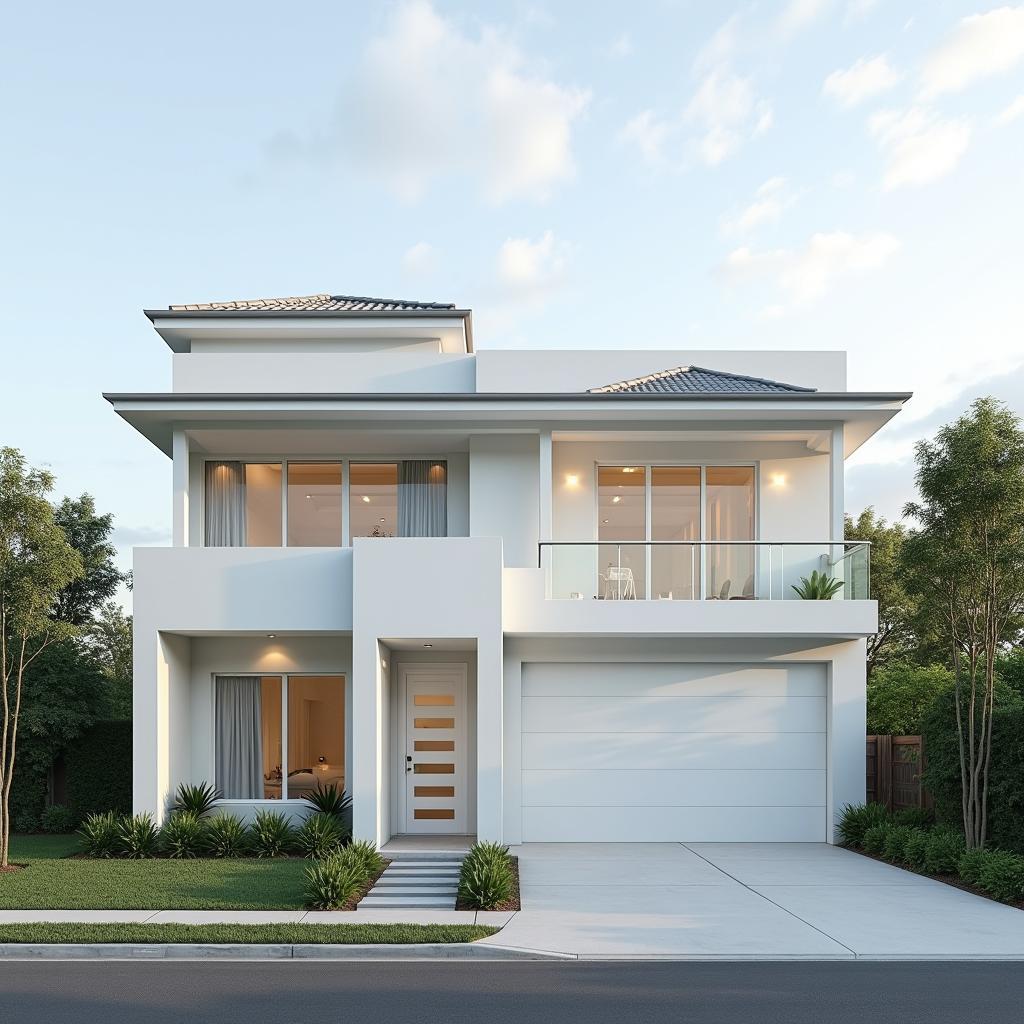 Mẫu nhà phố màu trắng tinh khôi và hiện đại