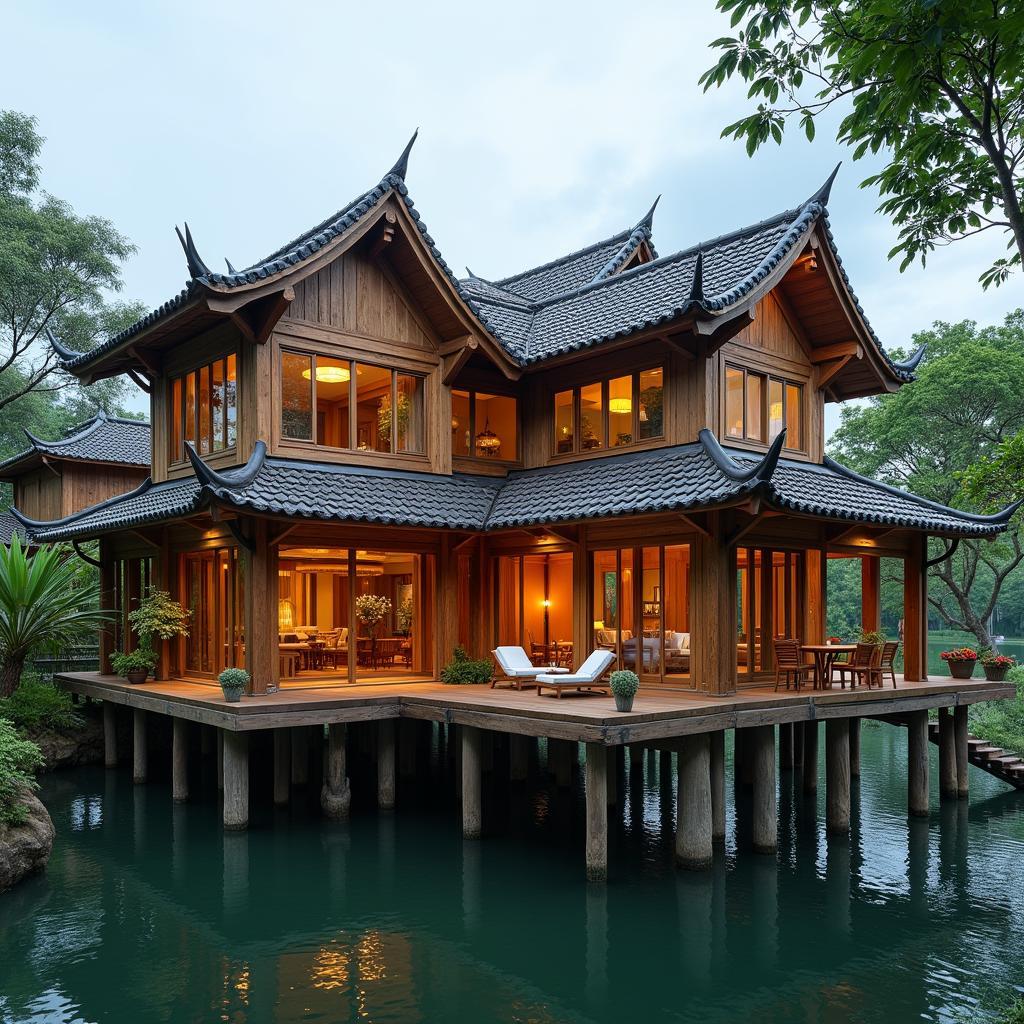 Mau nha san go tu nhien truyen thong dep va sang trong