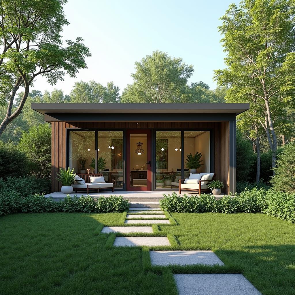 Mẫu nhà vườn 5x20 1 tầng hòa mình vào thiên nhiên với không gian xanh mát