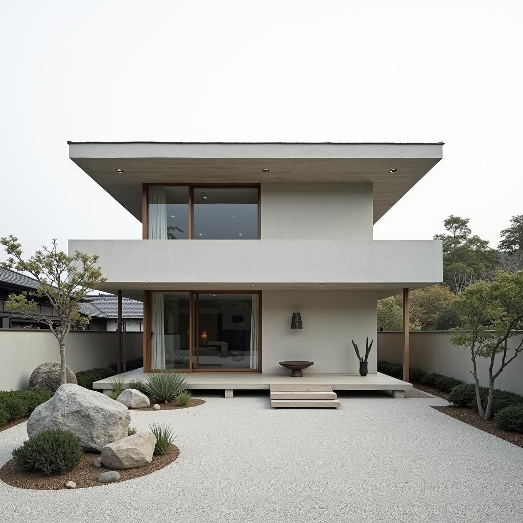 Mẫu nhà vuông 2 tầng mái nhật, kiến trúc Nhật Bản tối giản