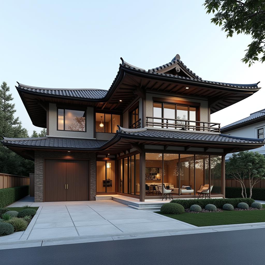 Mẫu nhà 2 tầng kiểu Nhật mái Nhật, hiện đại, sang trọng