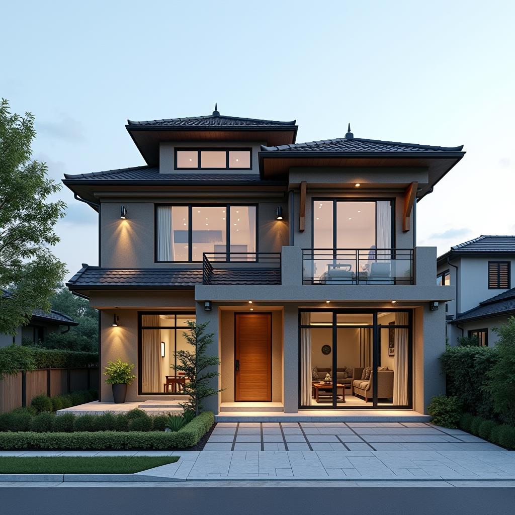Mẫu nhà 2 tầng mái nhật hiện đại và sang trọng, phù hợp với gia đình có nhiều thành viên