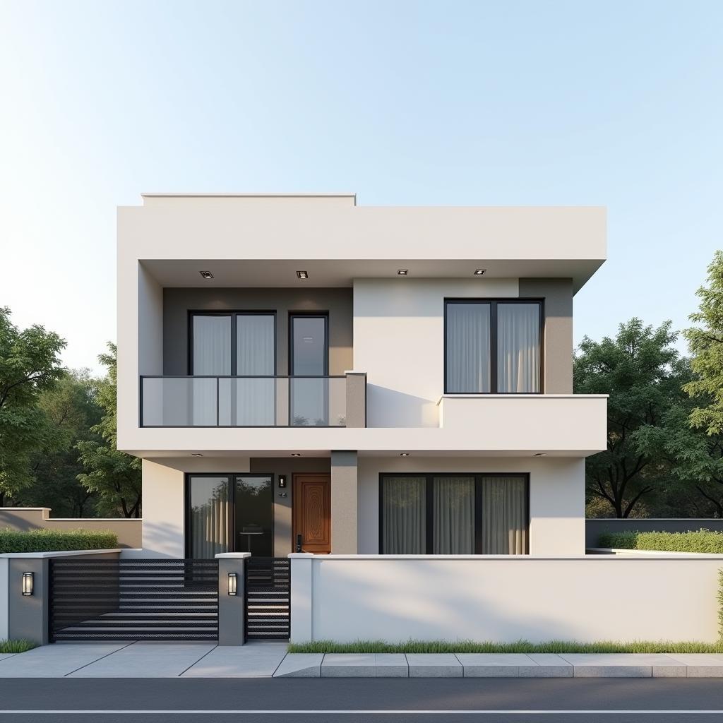 Mau nha 3 tang mat tien 5m phong cach hien dai voi thiet ke toi gian va tinh te