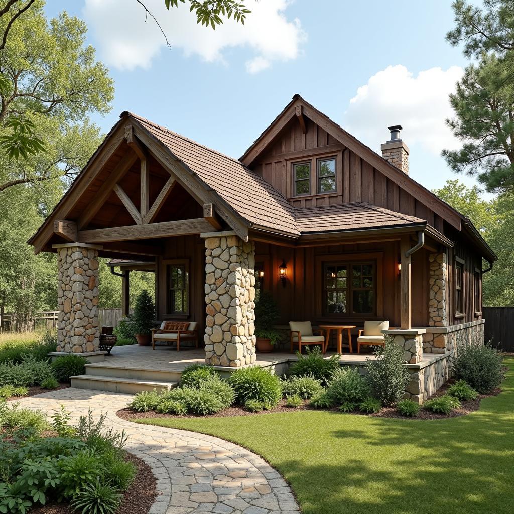 Nhà Bungalow phong cách đồng quê với ngoại thất mộc mạc