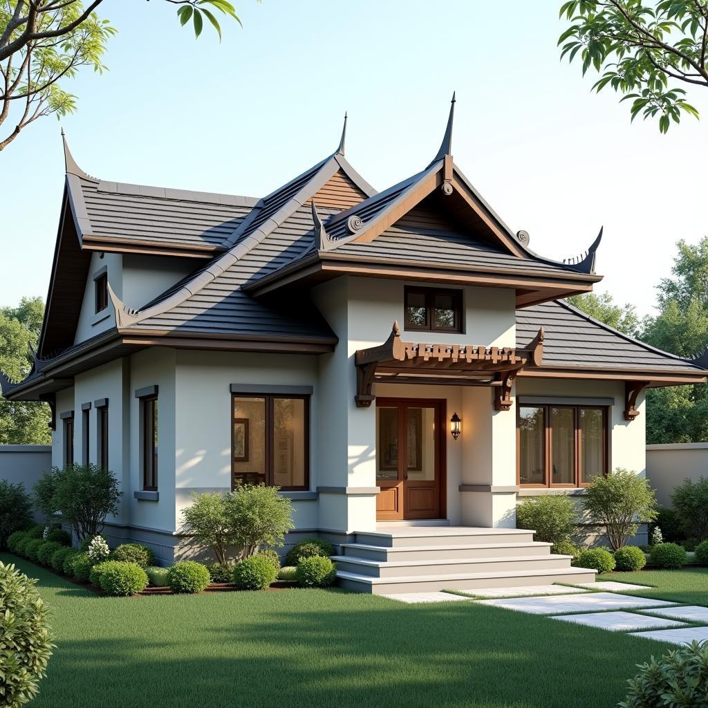Nhà Bungalow mái thái hiện đại với phối cảnh 3D chi tiết
