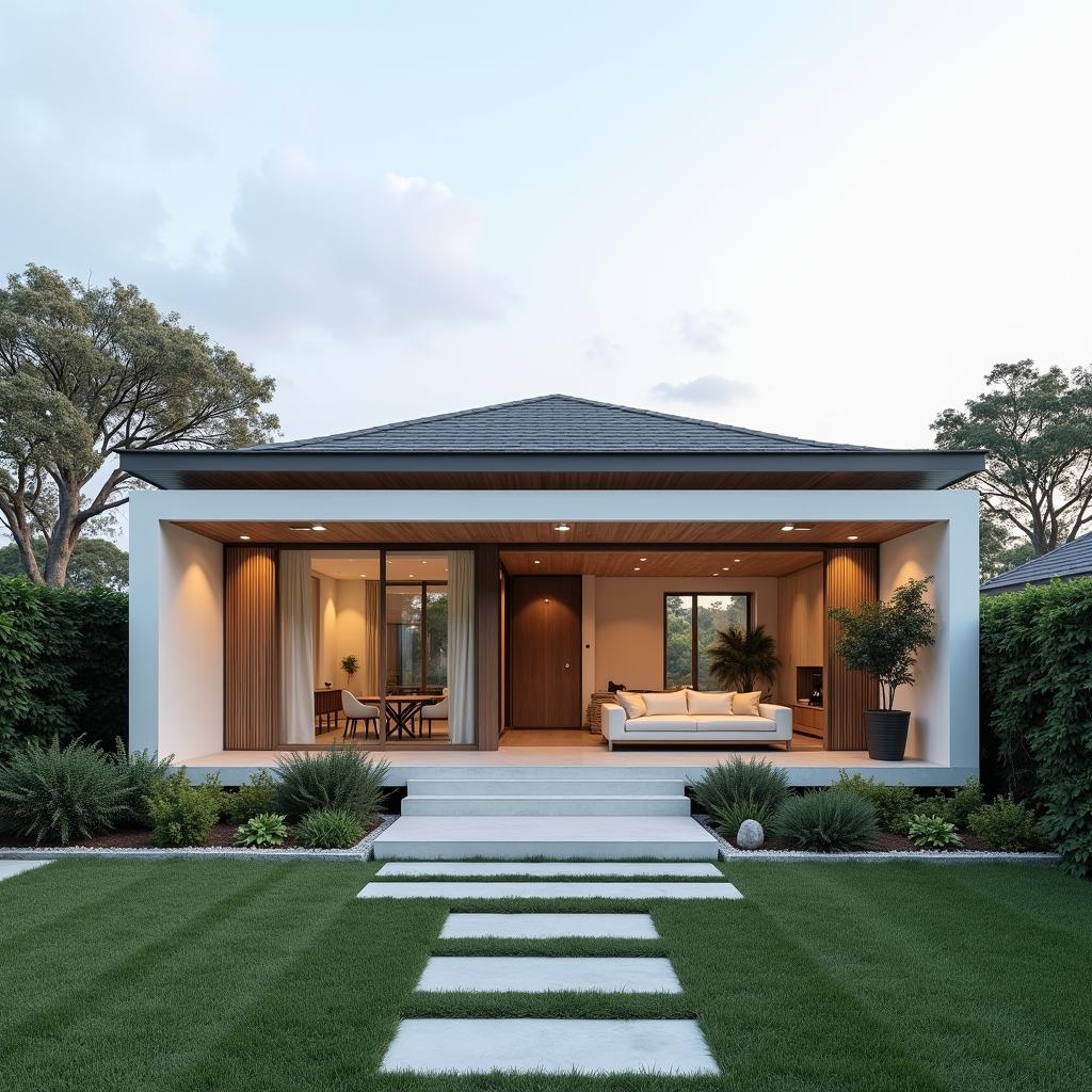 Nhà Bungalow phong cách tối giản với mặt tiền đơn giản