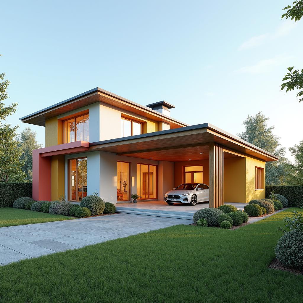 Nha cap 4 hien dai tre trung nong thon thiet ke sang tao