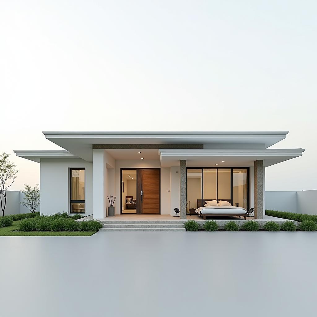 Mẫu nhà cấp 4 mái bằng 2 phòng ngủ phong cách tối giản hiện đại