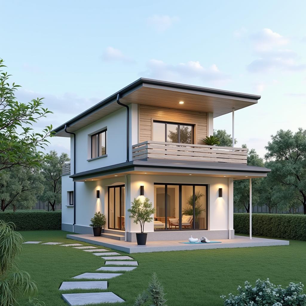 Mẫu nhà cấp 4 mái bằng gác lửng tiết kiệm diện tích và chi phí