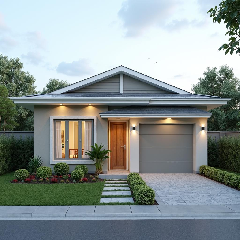 Mẫu nhà cấp 4 mái bằng mặt tiền 5m thiết kế đơn giản và hiện đại