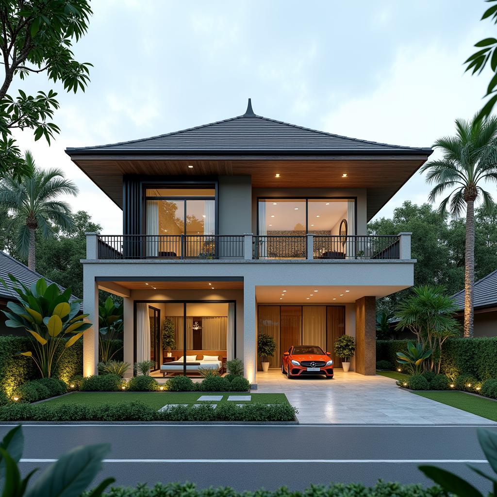 Nha cap 4 mai thai 3 phong ngu khong gian xanh mat