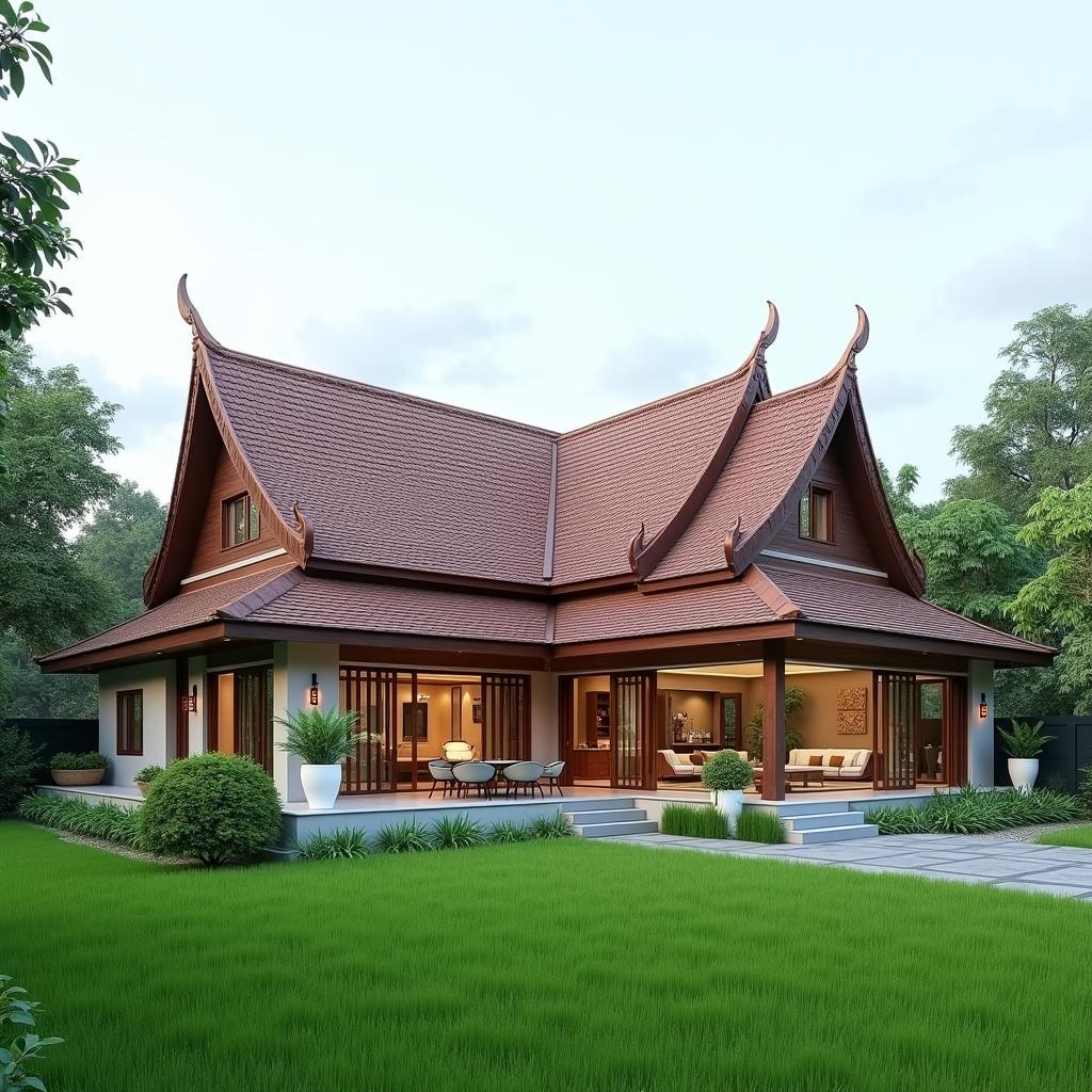 Nhà cấp 4 mái thái đẹp ở nông thôn, thiết kế ấn tượng, sân vườn xanh mát