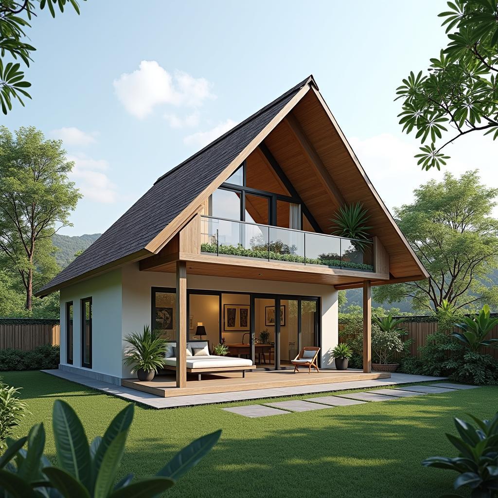 Nhà cấp 4 mái thái có gác lửng 2 phòng ngủ, thiết kế thông minh, tối ưu diện tích