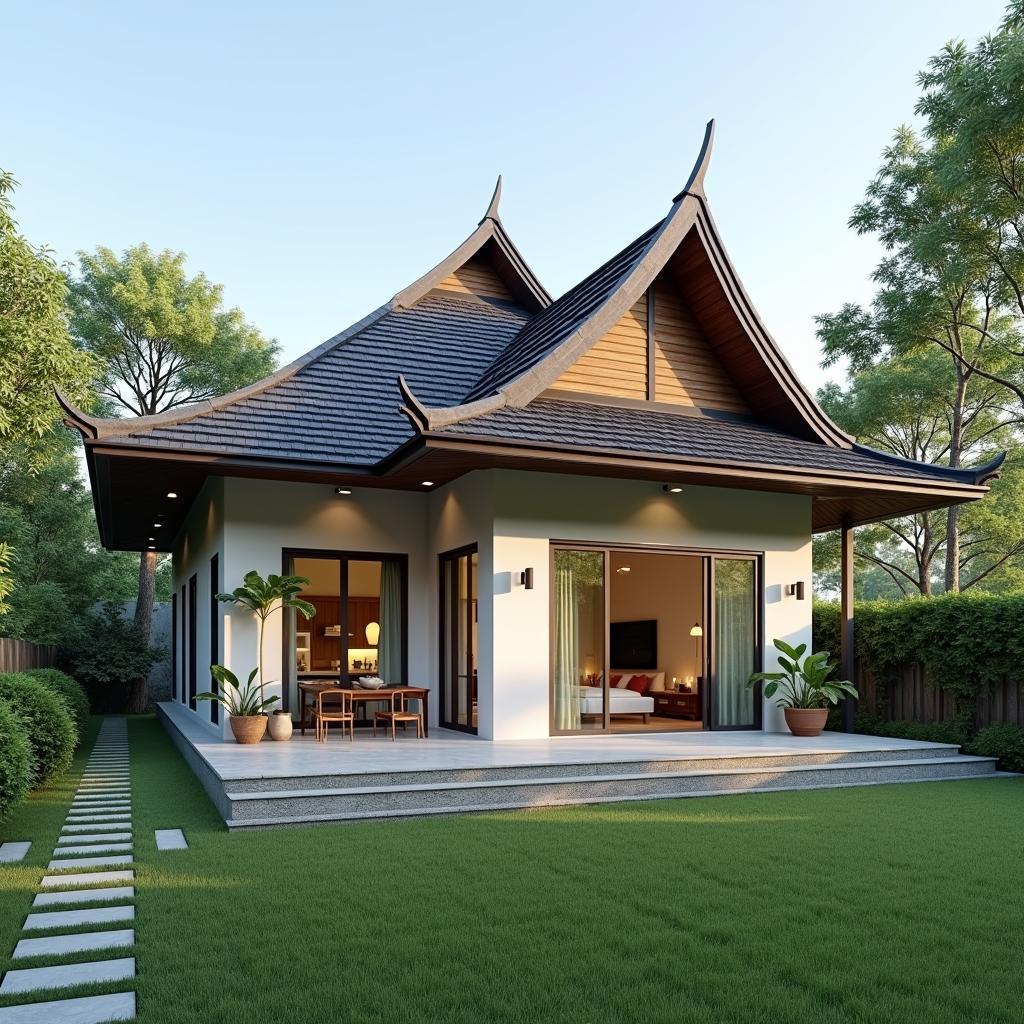 Nhà cấp 4 mái thái ở nông thôn diện tích 100m2, thiết kế đầy đủ tiện nghi, sân trước rộng rãi