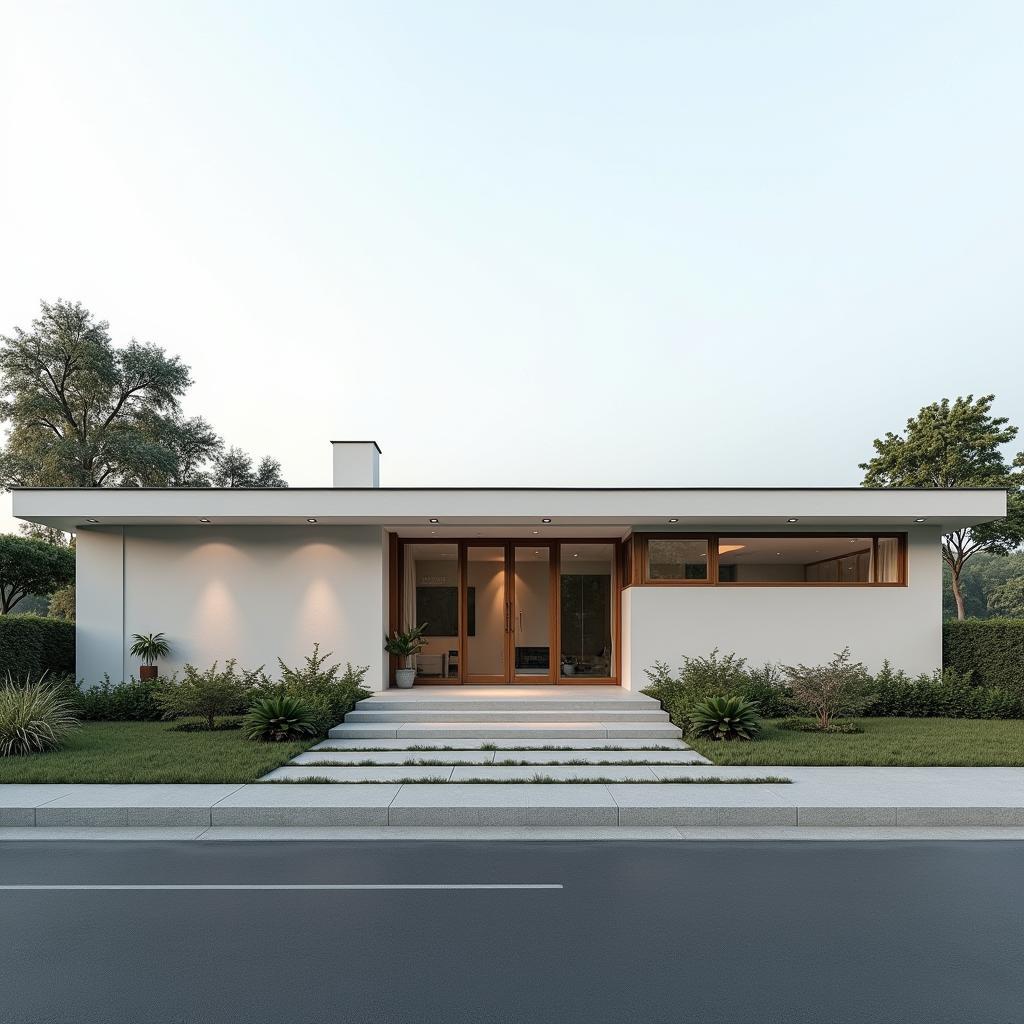 Nhà ống 1 tầng mái bằng thiết kế tối giản hiện đại mặt tiền ấn tượng với các đường nét vuông vắn tinh tế