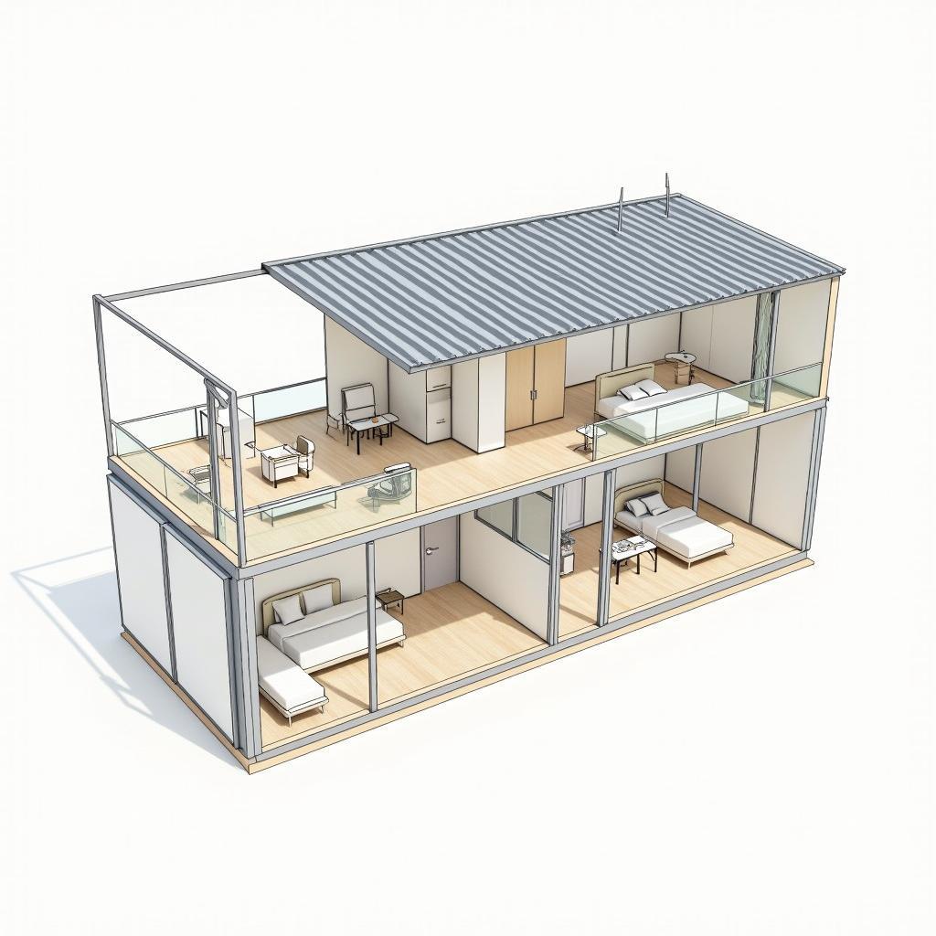 Nha ong 2 tang mai ton gac lung mat bang chi tiet toi uu dien tich